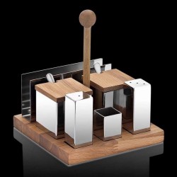 Biradlı GRV-69 Square Salt and Spice Shaker Set with Wooden Stand, 6 pcs - Biradlı