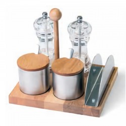 Biradlı GRV-86 Acrylic Salt and Spice Shaker Set with Wooden Stand, 5 pcs - Biradlı