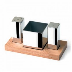 Biradlı GRV-87 Square Salt and Sugar Shaker Set with Wooden Stand, 3 pcs - Biradlı
