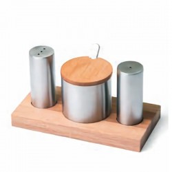 Biradlı GRV-92 Wooden Stand Salt and Spice Shaker Set, 3 pcs - Biradlı
