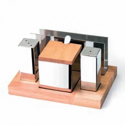 Biradlı GRV-93 Wooden Stand Glossy Salt Shaker Napkin Holder Set, 4 pcs - Biradlı
