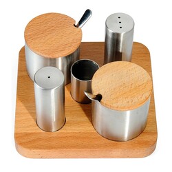 Biradlı GRV-97 Round Matt Salt and Spice Shaker Set, 5 pcs - Biradlı