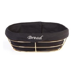 Biradlı HW-186A Oval Bread Basket with Cloth, 26x17x6.5 cm, Gold - Biradlı
