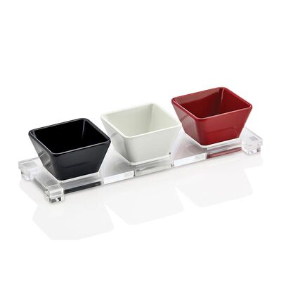 Biradlı GRV-890 Kare Sosluk Standı, 3'lü, 25x8 cm, Şeffaf - 1