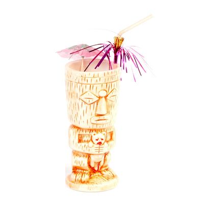 Biradlı GRV-20216 Seramik Tiki Mug Kokteyl Bardağı, 310 cc, 8x18, 5 cm, Turuncu - 1