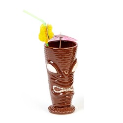 Biradlı GRV-20209 Seramik Tiki Mug Kokteyl Bardağı, 350 cc, 8x17 cm, Kahverengi - Biradlı