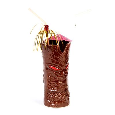 Biradlı GRV-20221 Seramik Tiki Mug Kokteyl Bardağı, 350 cc, 8x17, 5 cm, Açık Kahverengi - 1