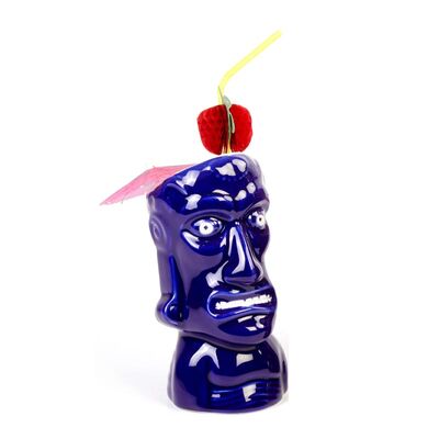 Biradlı GRV-20217 Seramik Tiki Mug Kokteyl Bardağı, 350 cc, 8x17, 5 cm, Mavi - 1