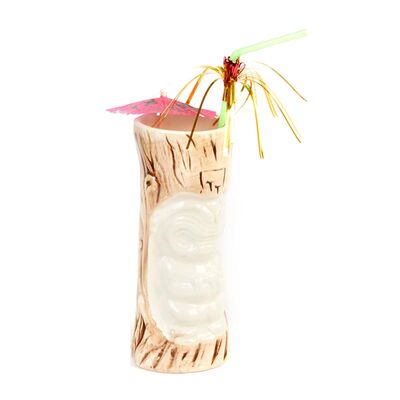 Biradlı GRV-20214 Seramik Tiki Mug Kokteyl Bardağı, 360 cc, 8x18, 5 cm, Kahverengi - 1