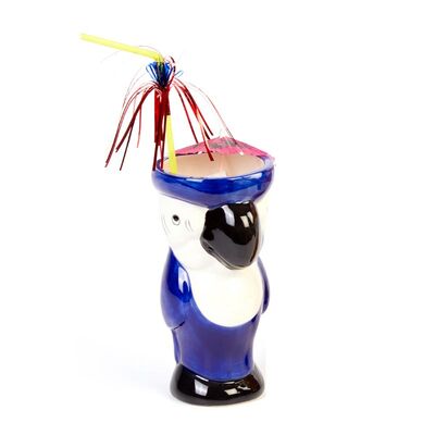 Biradlı GRV-20205 Papağan Seramik Tiki Mug Kokteyl Bardağı, 400 cc, 8x17 cm, Mavi - 1