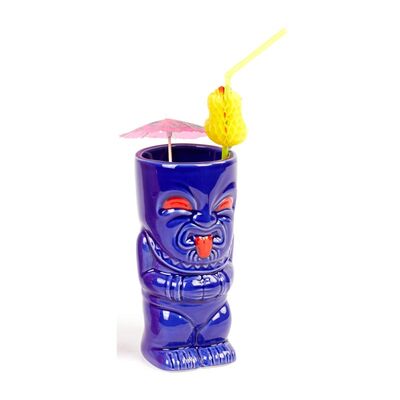 Biradlı GRV-20206 Seramik Tiki Mug Kokteyl Bardağı, 410 cc, 8x17 cm, Mavi - 1