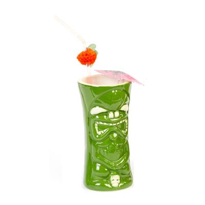 Biradlı GRV-20212 Seramik Tiki Mug Kokteyl Bardağı, 440 cc, 8x17, 5 cm, Yeşil - 1