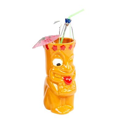 Biradlı GRV-20204 Seramik Tiki Mug Kokteyl Bardağı, 460 cc, 7.5x18 cm, Turuncu - 1