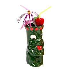 Biradlı GRV-20204 Seramik Tiki Mug Kokteyl Bardağı, 460 cc, 7.5x18 cm, Yeşil - Biradlı
