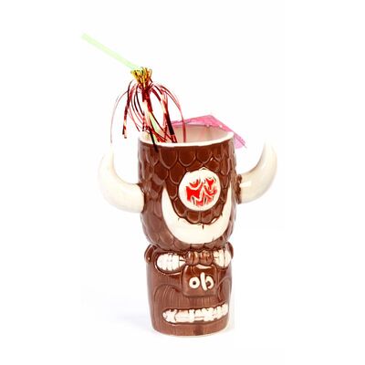 Biradlı GRV-20215 Seramik Tiki Mug Kokteyl Bardağı, 610 cc, 8x18, 5 cm, Kahverengi - 1