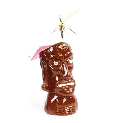 Biradlı GRV-20217 Seramik Tiki Mug Kokteyl Bardağı, 8x17, 5 cm, Kahverengi - 1