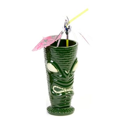 Biradlı GRV-20209 Seramik Tiki Mug Kokteyl Bardağı, 350 cc, 8x17 cm, Yeşil - 1