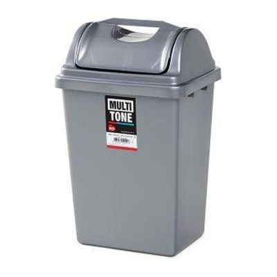 Bora Plastik İtmeli Çöp Kovası, Köşeli, No: 3, 14 L, Gri - 1