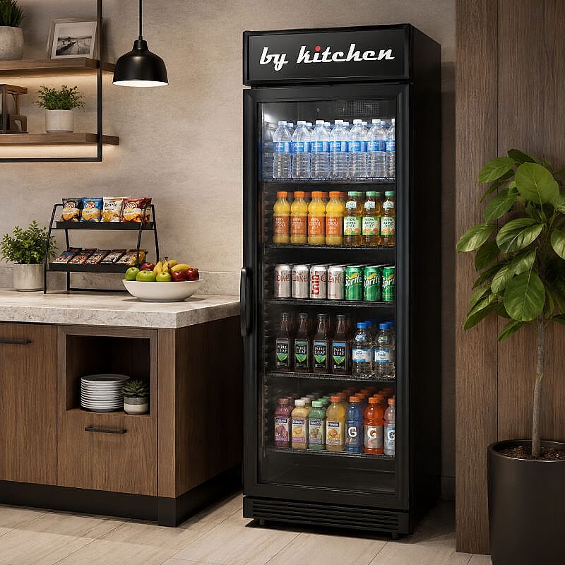 By Kitchen BY.370K-S Tek Kapılı Kanopili Şişe Soğutucu Dolap, 346 L, Siyah - By Kitchen