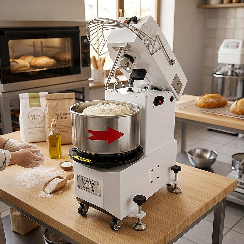 By Kitchen DSH-10L Kaldırılabilir Başlıklı Spiral Hamur Yoğurma Makinesi, 5 kg - By Kitchen