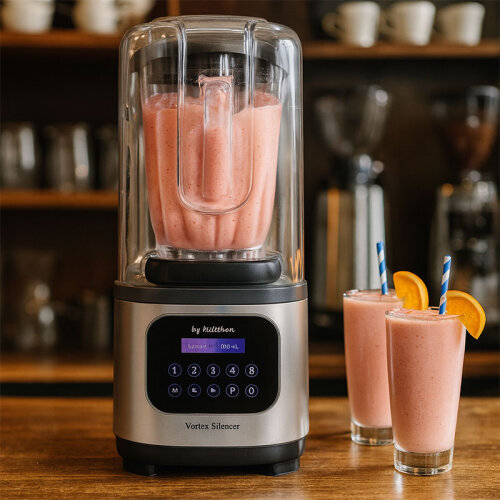 By Kitchen Vortex Silencer خلاط رقمي بكاتم صوت مزود بغطاء مانع للضوضاء، 2 لتر، 1800 واط، رمادي - 4