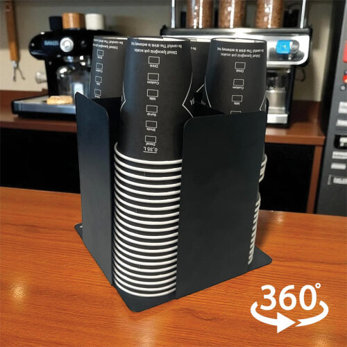 Cafemarkt 16 Oz Bardak Uyumlu 4 Bölmeli Döner Karton Bardak Standı, Siyah - 3