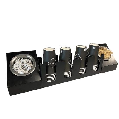 Cafemarkt 4 Bölmeli Karton Bardak 2 Gözlü Karıştırıcı ve Şeker Standı, 70x15x18 cm, Siyah - Cafemarkt