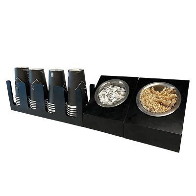 Cafemarkt 4 Bölmeli Karton Bardak 2 Gözlü Karıştırıcı ve Şeker Standı, 70x15x18 cm, Siyah - Cafemarkt