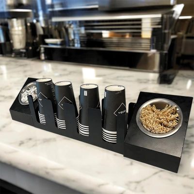 Cafemarkt 4 Bölmeli Karton Bardak 2 Gözlü Karıştırıcı ve Şeker Standı, Siyah - 4