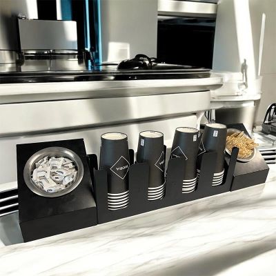 Cafemarkt 4 Bölmeli Karton Bardak 2 Gözlü Karıştırıcı ve Şeker Standı, Siyah - Cafemarkt