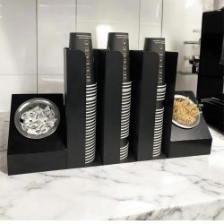 Cafemarkt 3 أكواب كرتونية ذات 3 حجرات كرتون 2 حجرة تقليب وحامل حلوى، أسود - 1