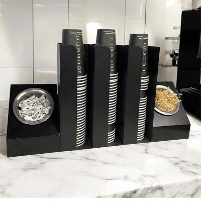 Cafemarkt 3 أكواب كرتونية ذات 3 حجرات كرتون 2 حجرة تقليب وحامل حلوى، أسود - Cafemarkt