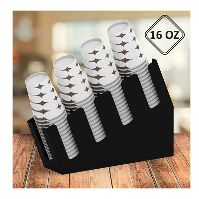 Cafemarkt 4 Bölmeli 16 Oz Bardak Uyumlu Karton Bardak Standı, 11x45x28 cm, Siyah - Cafemarkt