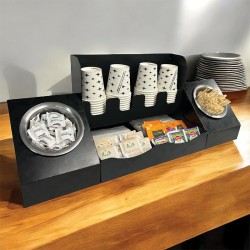 Cafemarkt 4 Bölmeli 16 Oz Karton Bardak 2 Gözlü Karıştırıcı Şeker 2 Bölmeli Çay Standı, 68x20x25 cm, Siyah - 2