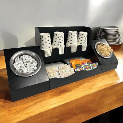 Cafemarkt 4 Bölmeli 16 Oz Karton Bardak 2 Gözlü Karıştırıcı Şeker 2 Bölmeli Çay Standı, 68x20x25 cm, Siyah - Cafemarkt