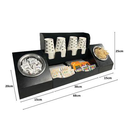 Cafemarkt 4 Bölmeli 16 Oz Karton Bardak 2 Gözlü Karıştırıcı Şeker 2 Bölmeli Çay Standı, 68x20x25 cm, Siyah - Cafemarkt