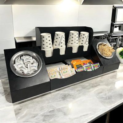 Cafemarkt 4 Bölmeli 16 Oz Karton Bardak 2 Gözlü Karıştırıcı Şeker 2 Bölmeli Çay Standı, Siyah - 1