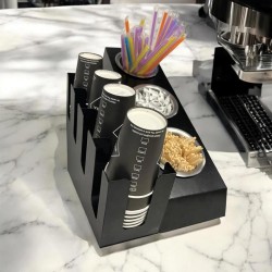 Cafemarkt 4 Bölmeli 16 Oz Karton Bardak 3 Gözlü Pipet Karıştırıcı ve Şeker Standı, 26x45x36 cm, Siyah - 2