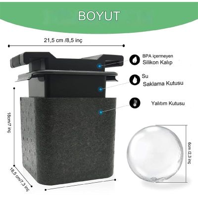 Cafemarkt 4 Hazneli Küre Buz Yapma Kalıbı, Siyah - 7