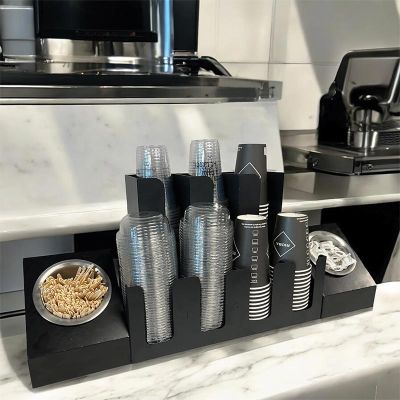 Cafemarkt 7 Bölmeli Karton Bardak 2 Gözlü Karıştırıcı ve Şeker Standı, Siyah - 1