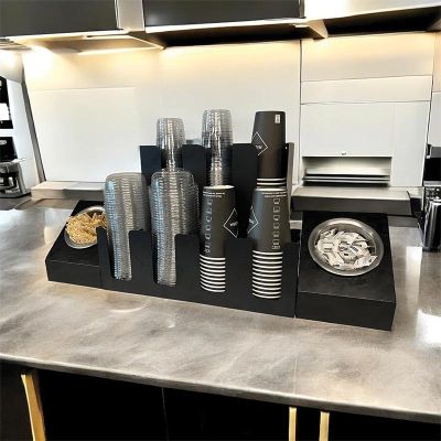 Cafemarkt 7 Bölmeli Karton Bardak 2 Gözlü Karıştırıcı ve Şeker Standı, Siyah - 2