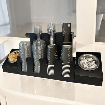 Cafemarkt 7 Bölmeli Karton Bardak 2 Gözlü Karıştırıcı ve Şeker Standı, Siyah - 3