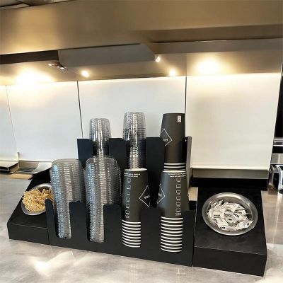 Cafemarkt 7 Bölmeli Karton Bardak 2 Gözlü Karıştırıcı ve Şeker Standı, Siyah - 4