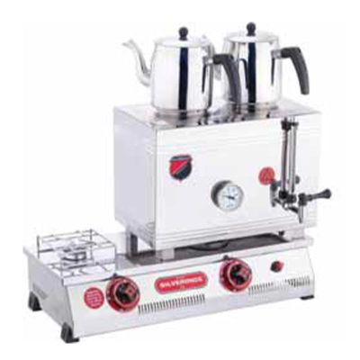 SilverInox 2065-D 40 Model Kaynaklı Çay Ocağı, Çift Taban, 2 Demlikli, 28 L, Doğalgazlı - 1