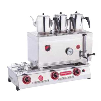 SilverInox 2066-D 60 Model Kaynaklı Çay Ocağı, Çift Taban, 3 Demlikli, 33 L, Doğalgazlı - 1