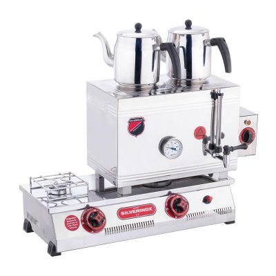 SilverInox 2100 40 Model Kaynaklı Çay Ocağı, Çift Taban, 2 Demlikli, 28 L, Elektrikli+LPG'li - 1
