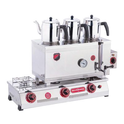 SilverInox 2101 60 Model Kaynaklı Çay Ocağı, Çift Taban, 3 Demlikli, 33 L, Elektrikli+LPG'li - 1