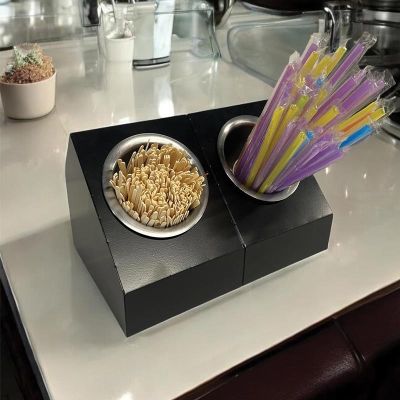 Decorelax 2 Gözlü Çatal Kaşık Şeker Pipet Standı, Siyah - Decorelax