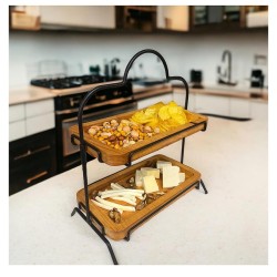 Decorelax 2-Tier Wooden Display Stand with Metal Legs, 15x27cm - 5