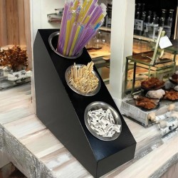 Decorelax 3 Compartment Cutlery Sugar Straw Stand, Black - 3